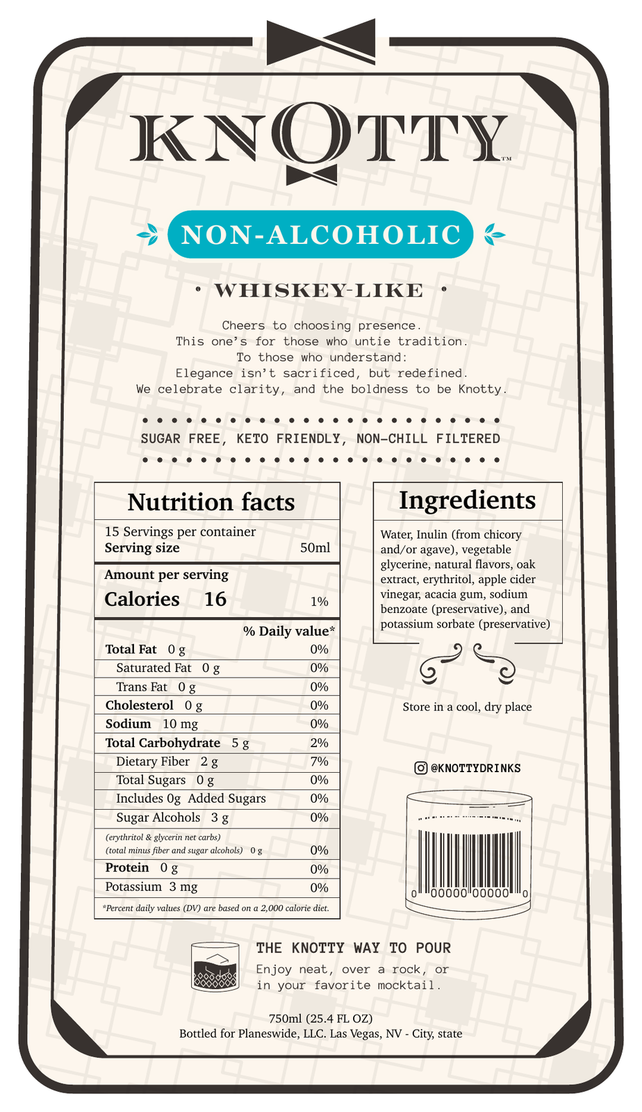 Knotty back label with nutrition facts and ingredients